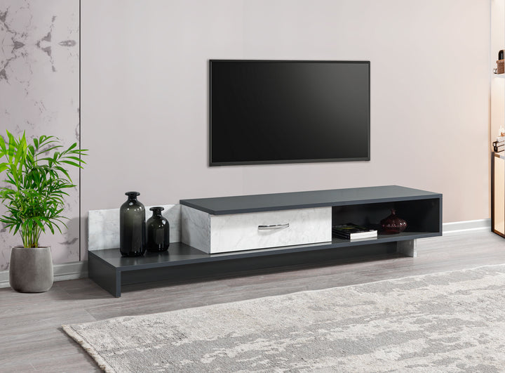 Wrap Tv Unit Anthracite - White Marble