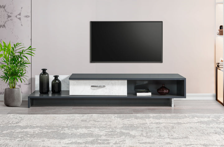 Wrap Tv Unit Anthracite - White Marble