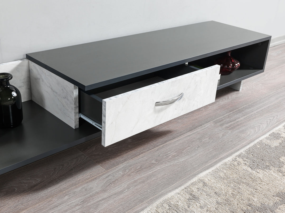 Wrap Tv Unit Anthracite - White Marble