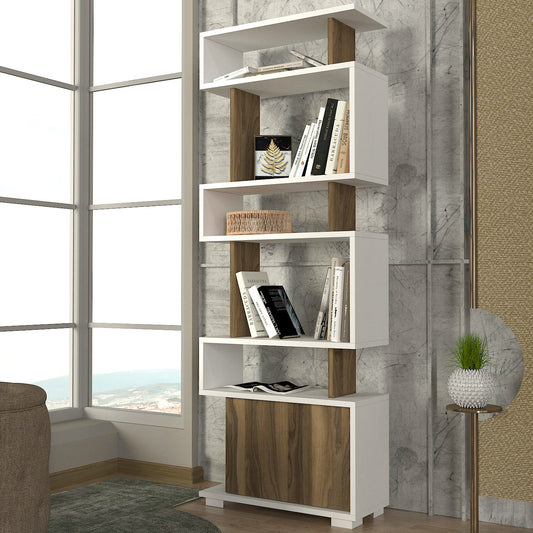 Deniro Bookcase White - Walnut