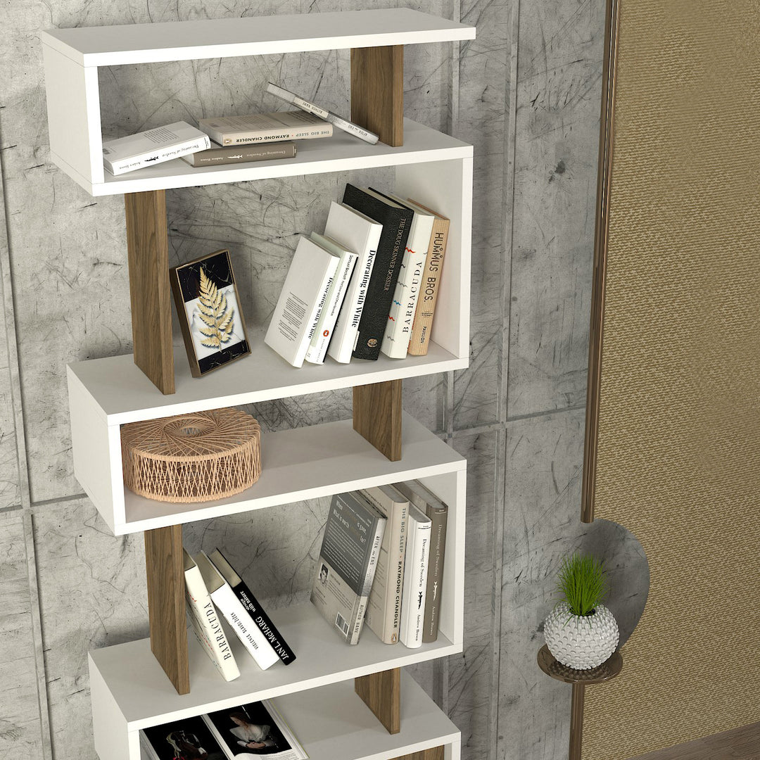 Deniro Bookcase White - Walnut