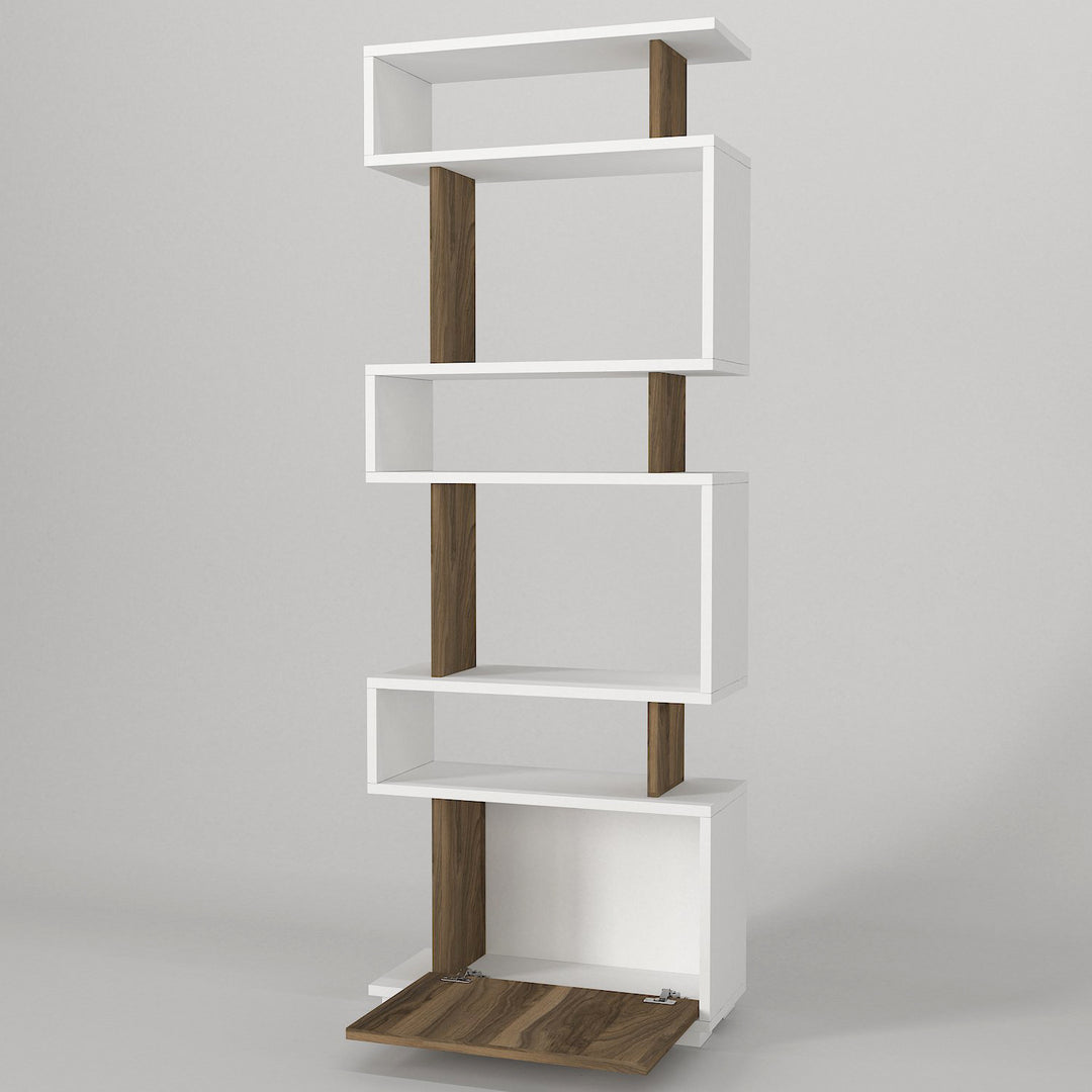 Deniro Bookcase White - Walnut