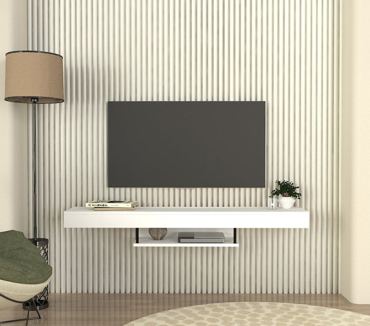 Mellus Wall Tv Stand, White Wood for TVs up to 65 inches - 150cm