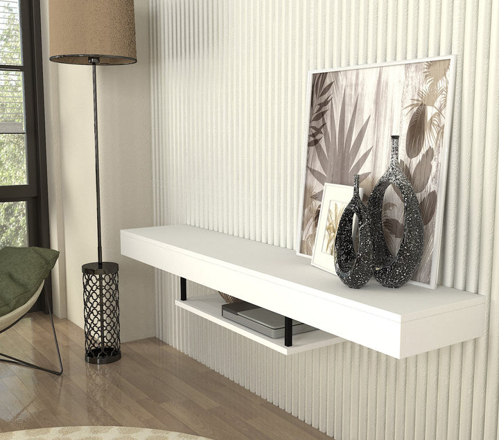 Mellus Wall Tv Stand, White Wood for TVs up to 65 inches - 150cm