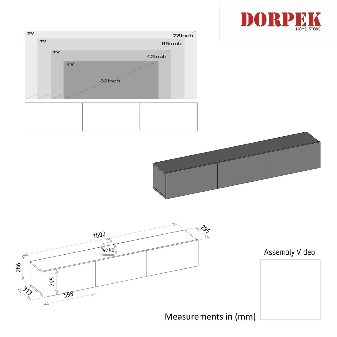 Newport Tv Stand, Sencron Black Wood for TVs up to 78" - 180cm