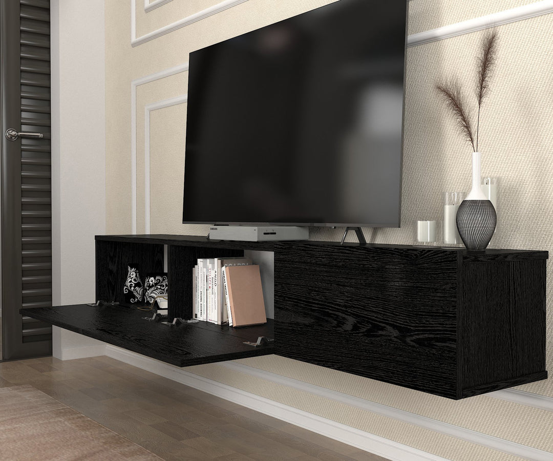 Newport Tv Stand, Sencron Black Wood for TVs up to 78" - 180cm