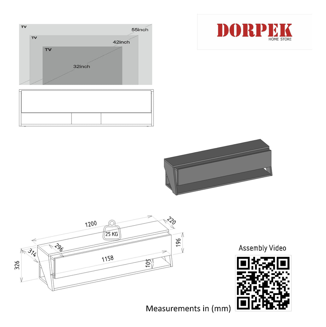 Olaf Tv Stand White - 120cm