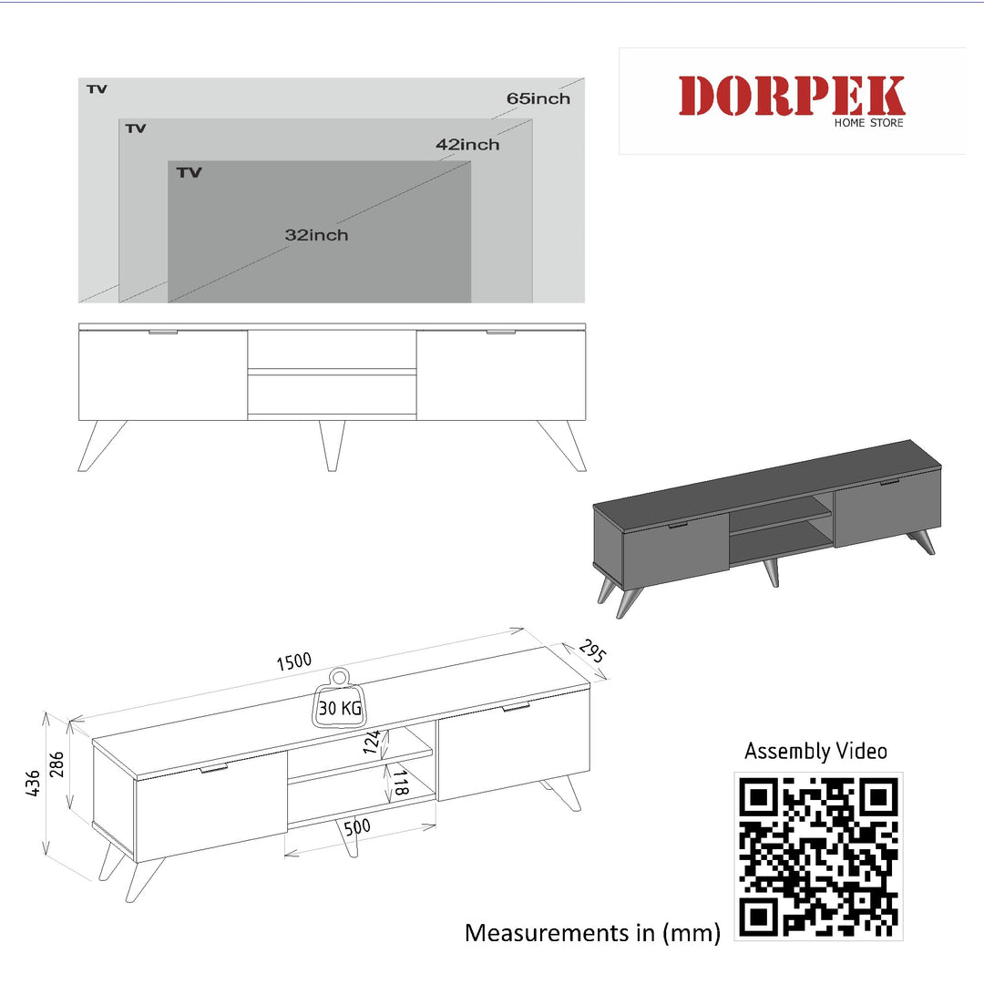 Troy Tv Stand, Walnut and White color Wood for TVs up to 65" - 150cm