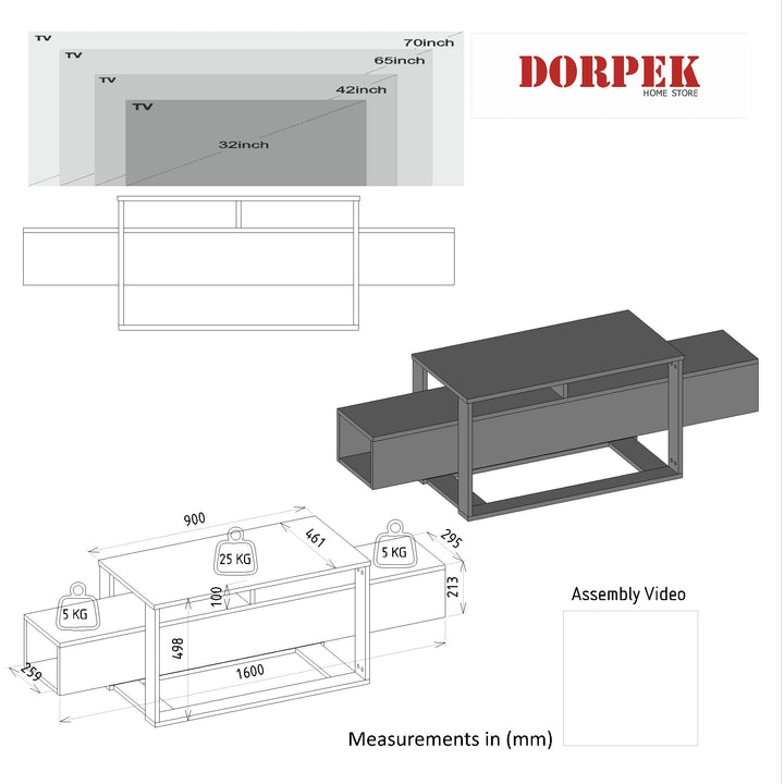 Truro Tv Stand, Blackmarble and Black Wood for TVs up to 70" - 160cm