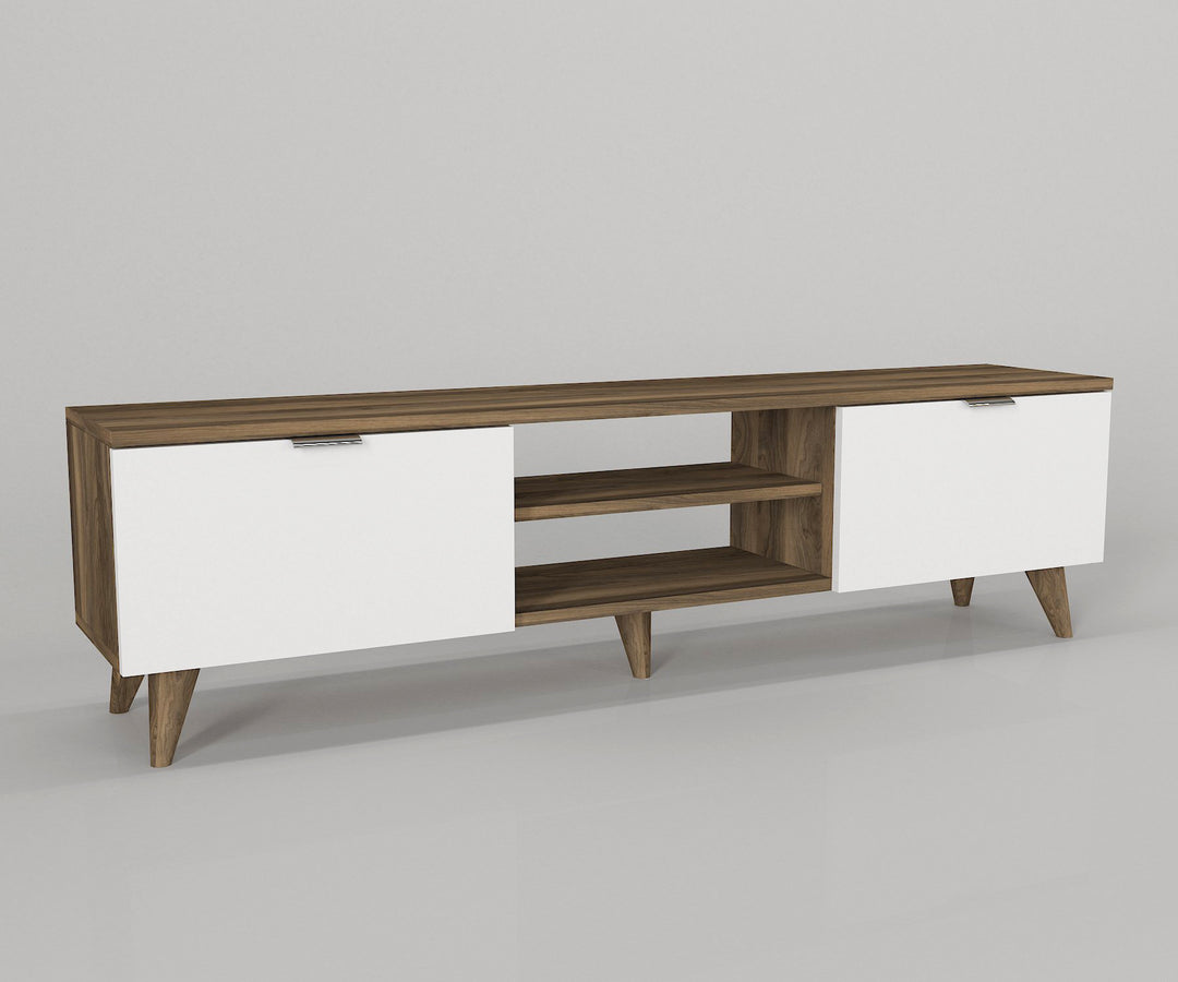 Troy Tv Stand, Walnut and White color Wood for TVs up to 65" - 150cm