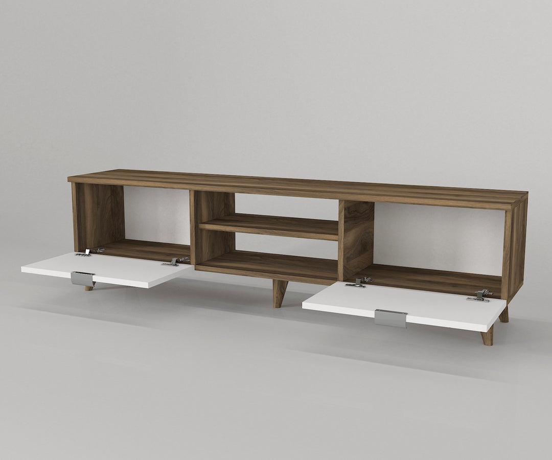 Troy Tv Stand, Walnut and White color Wood for TVs up to 65" - 150cm