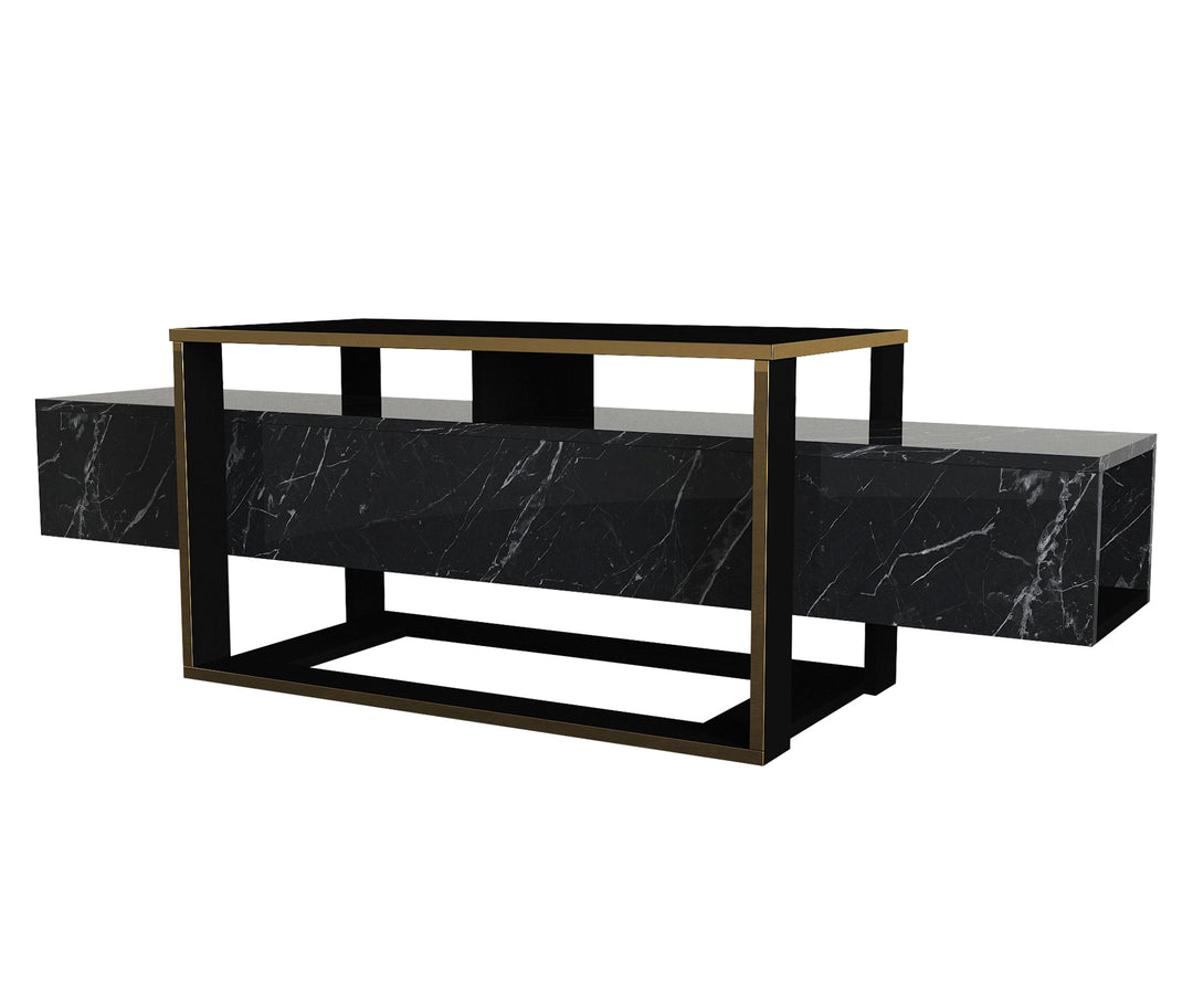 Truro Tv Stand, Blackmarble and Black Wood for TVs up to 70" - 160cm