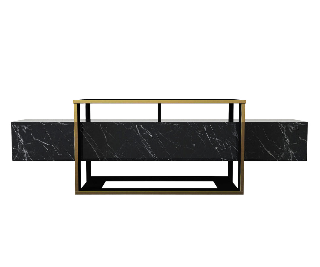 Truro Tv Stand, Blackmarble and Black Wood for TVs up to 70" - 160cm