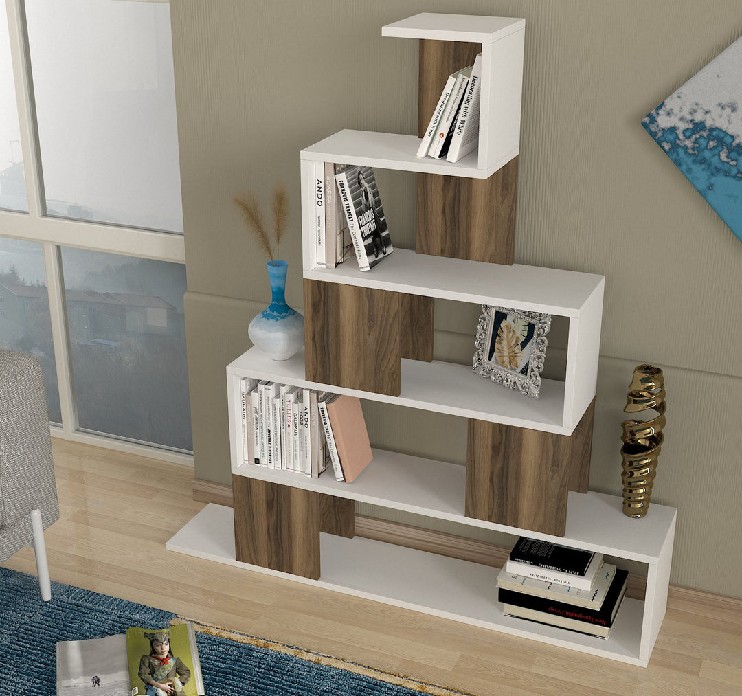 Yori Bookcase White - Walnut