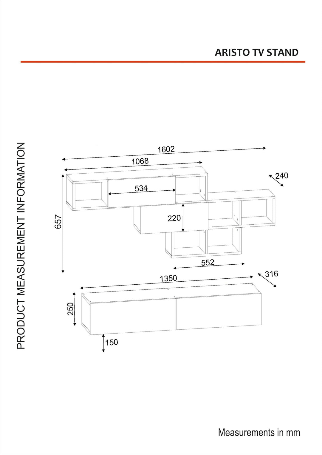 Aristo Tv Unit Anthracite - Sandstone - 135cm