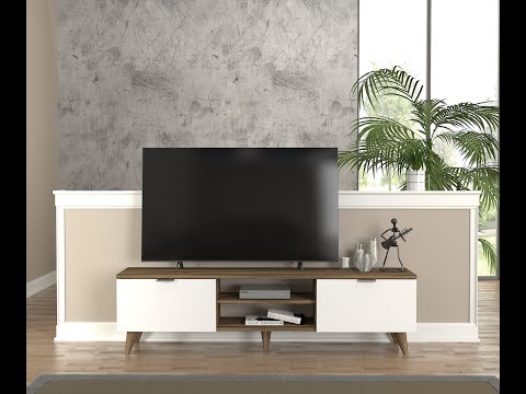 Troy Tv Stand, Walnut and White color Wood for TVs up to 65" - 150cm